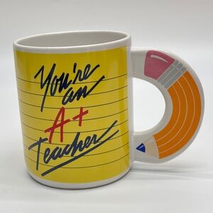 Vintage‎ Avon White Ceramic with Yellow and Pink Accents Teacher Mug